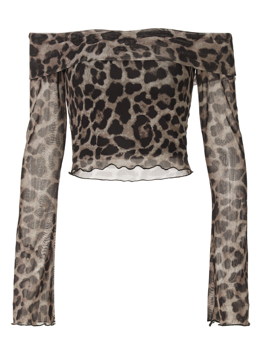 Women's Off-Shoulder Leopard Print Long Sleeve Top
