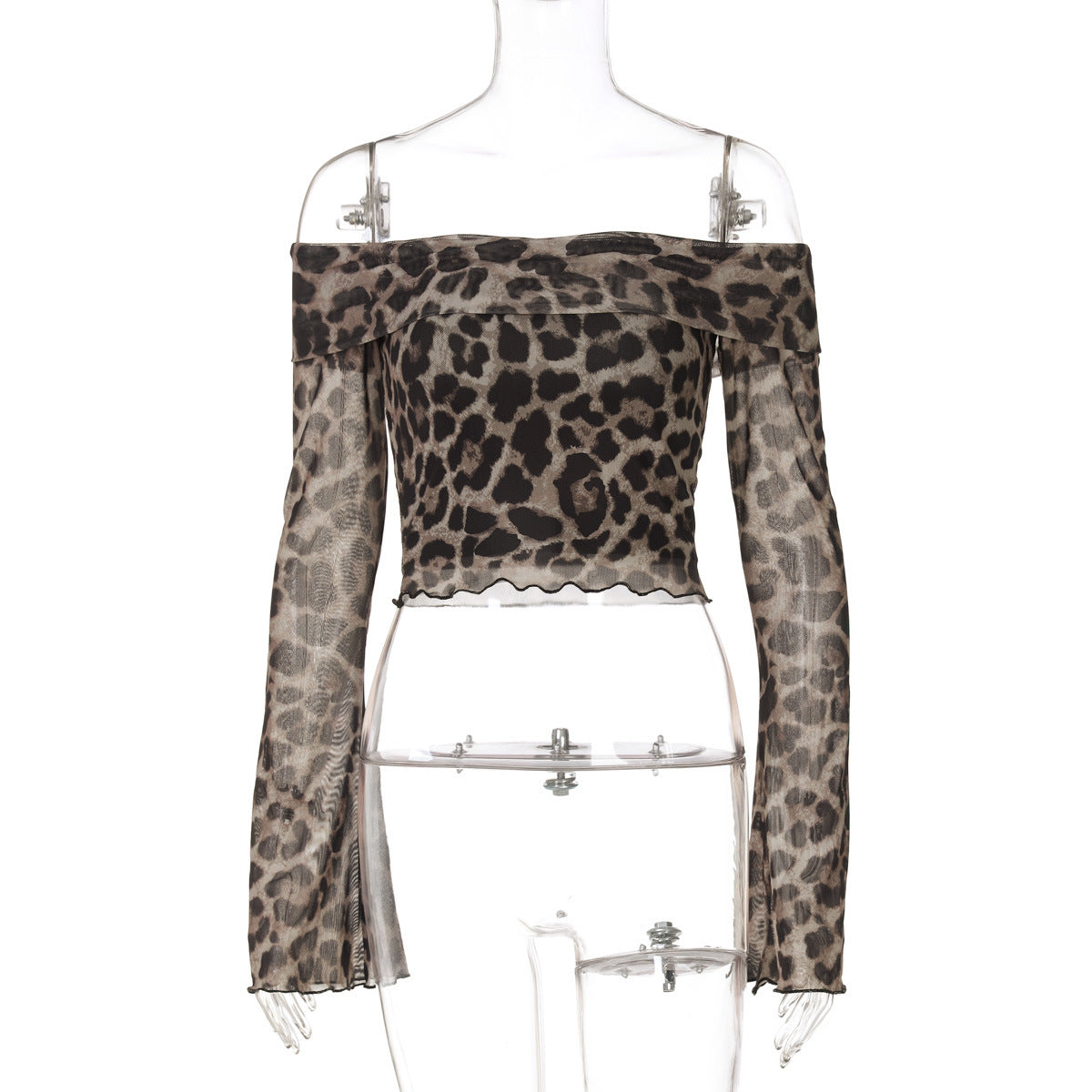 Women's Off-Shoulder Leopard Print Long Sleeve Top