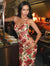 Women's 2-Piece Rose Print Maxi Skirt Set – Spaghetti Strap Crop Top & Flowy Long Skirt Outfit
